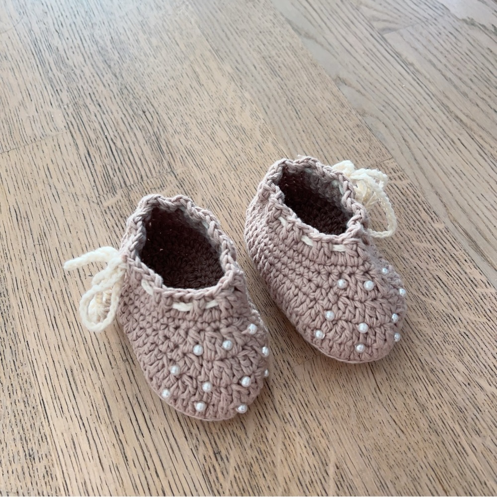 Handmade by me!😝Crochet Baby Shoes with Pearl Details
